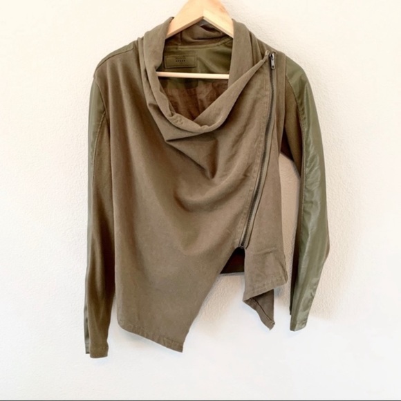 Blank NYC Vegan Leather and Ponte Drape Dark Green Jacket - Picture 2 of 8